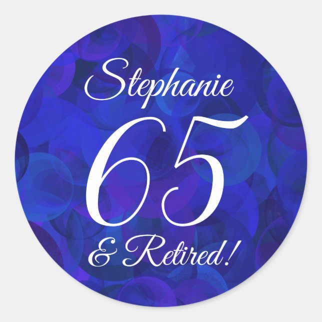 Royal Blue 65 and Retired Retirement Favor Classic Round Sticker (Front)