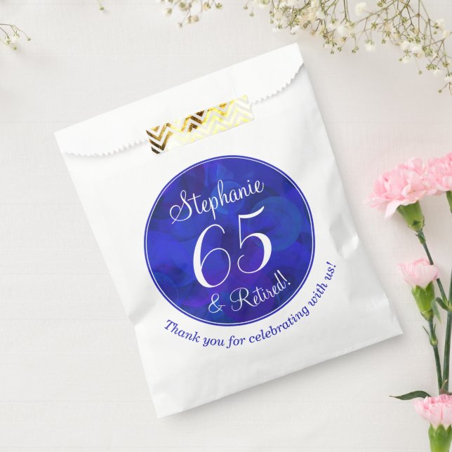 Royal Blue 65 and Retired Retirement Party Favor Bag (Sealed)