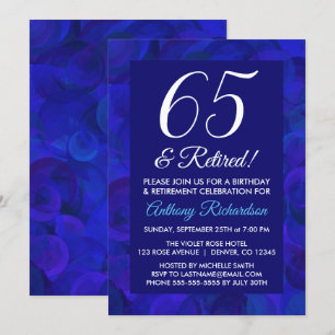 Royal Blue 65 and Retired Retirement Party Invitation