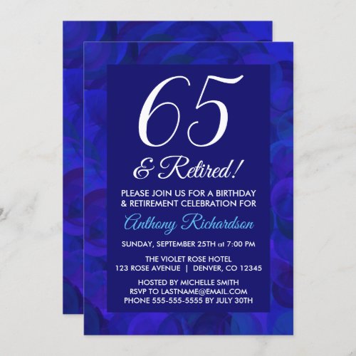 Royal Blue 65 and Retired Retirement Party Invitation