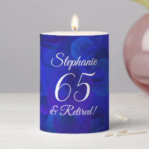 Royal Blue 65 and Retired Retirement Pillar Candle