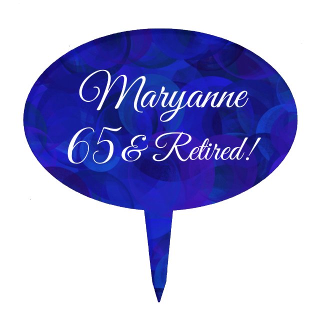 Royal Blue 65 & Retired Retirement Party Cake Topper (Front)