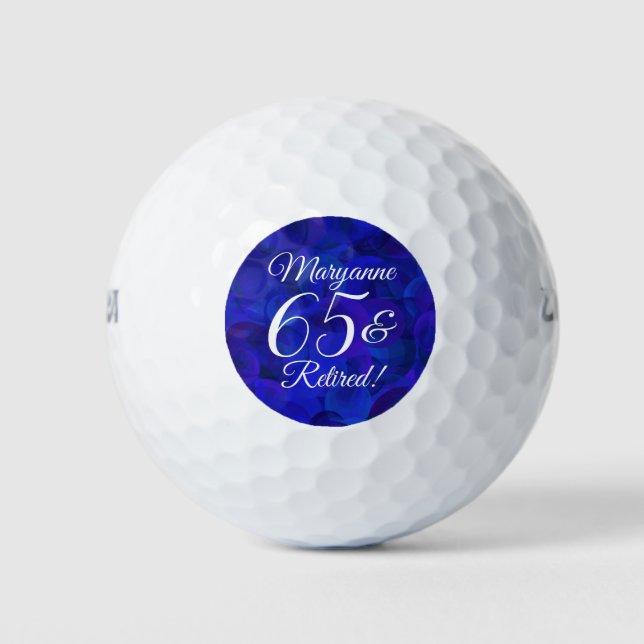 Royal Blue 65 & Retired Retirement Party Golf Balls (Front)