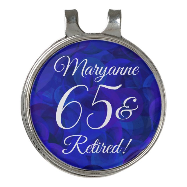 Royal Blue 65 & Retired Retirement Party Golf Hat Clip (Front)