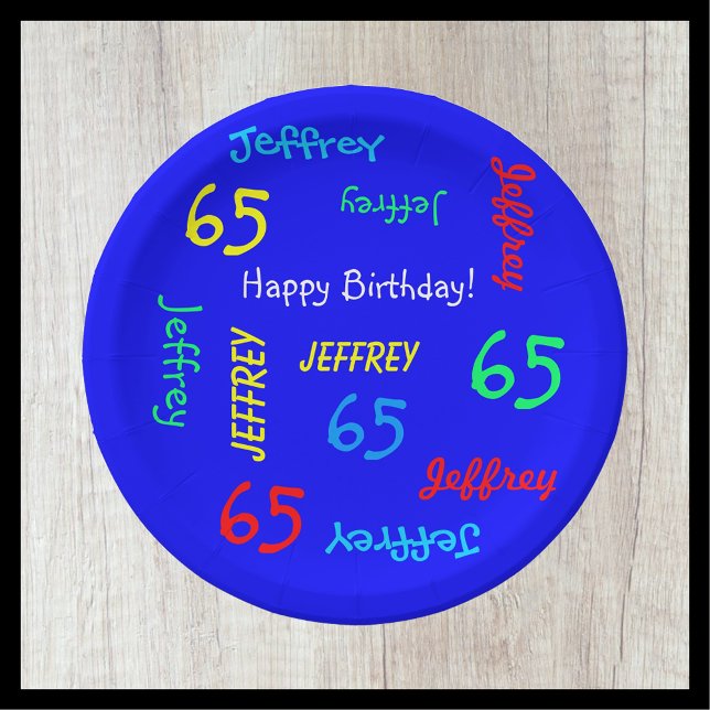 Royal Blue, 65th Birthday Party, Repeating Names Paper Plates (Creator Uploaded)