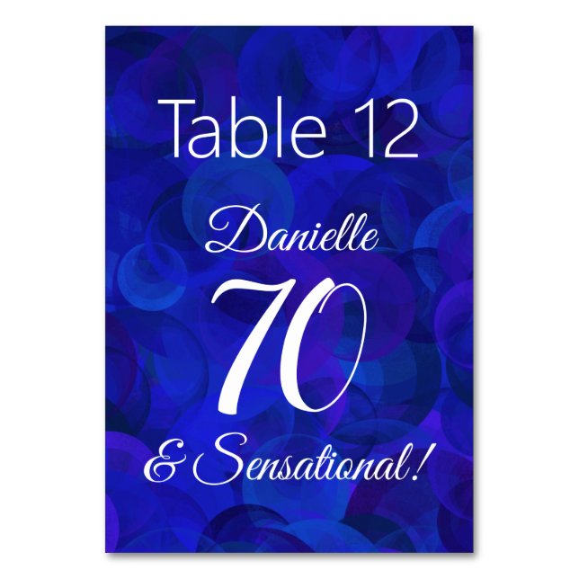 Royal Blue 70 and Sensational Birthday Party Table Number (Front)