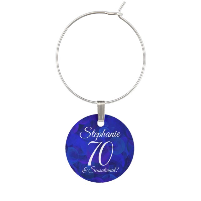 Royal Blue 70 and Sensational Birthday Wine Charm (Front)