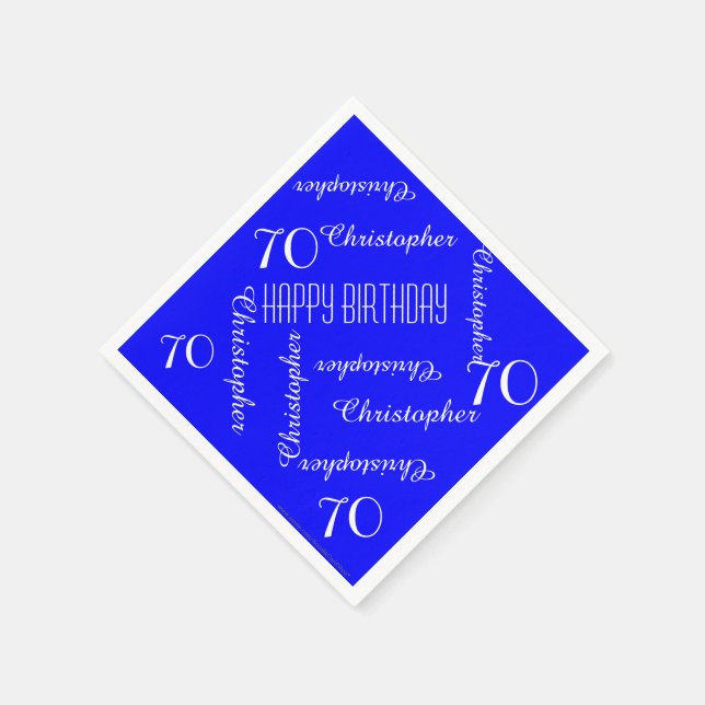 Royal Blue 70th Birthday Party Repeat Names, Paper Napkins (Corner)