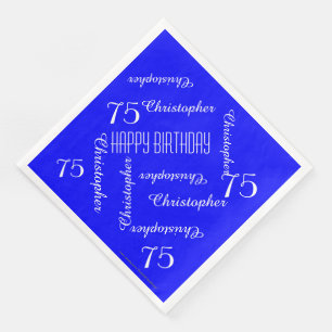 Royal Blue 75th Birthday Party Repeat Names, Paper Dinner Napkins