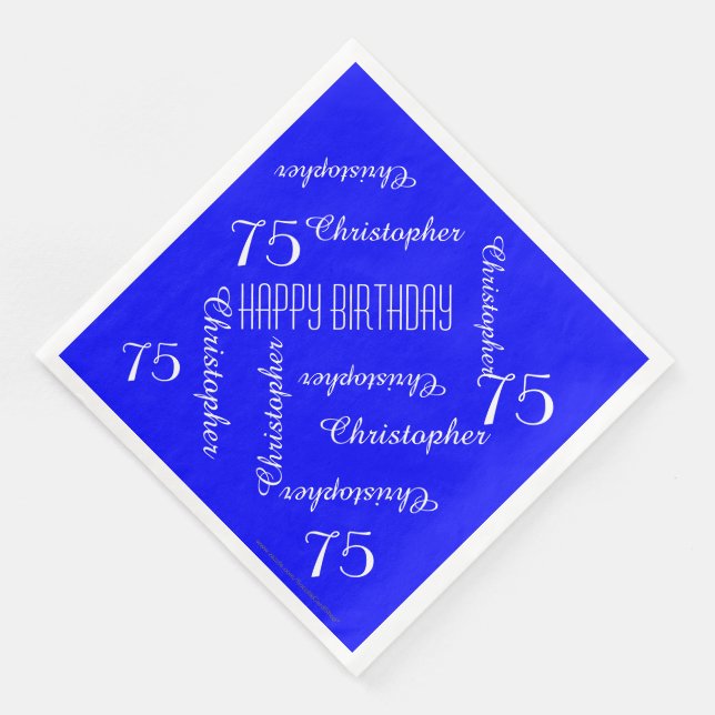 Royal Blue 75th Birthday Party Repeat Names, Paper Dinner Napkins (Corner)