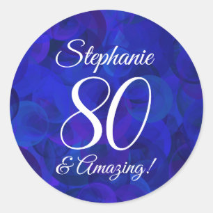 Royal Blue 80 and Amazing Birthday Favor Classic Round Sticker