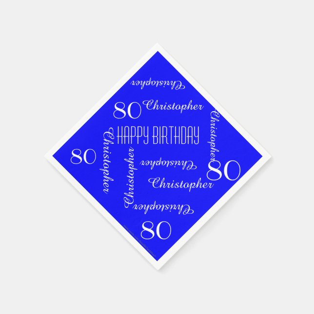 Royal Blue 80th Birthday Party Repeat Names, Paper Paper Napkins (Corner)