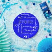 Royal Blue 80th Birthday Party Repeating Names Paper Plates (Party)