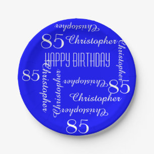 Royal Blue 85th Birthday Party Repeating Names Paper Plates