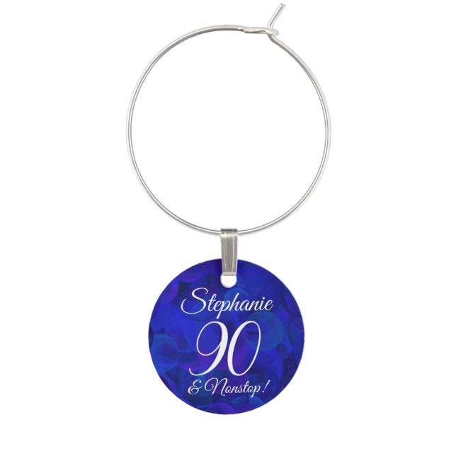 Royal Blue 90 and Nonstop Birthday Name Wine Charm (Front)