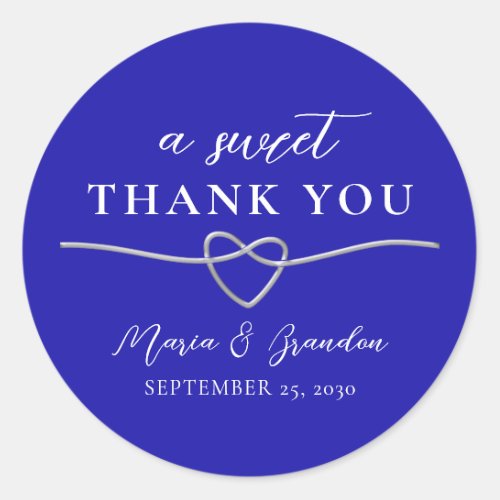 Royal Blue A Sweet Thank You Wedding Favor Classic Round Sticker