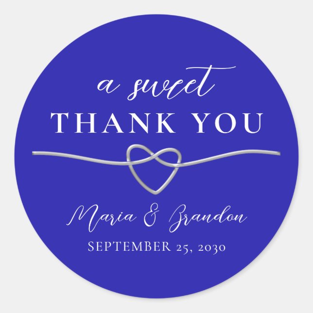 Royal Blue A Sweet Thank You Wedding Favor Classic Round Sticker (Front)