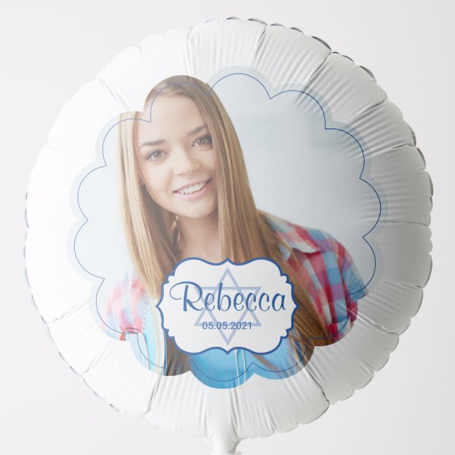 Royal Blue Add Your Own Custom Photo Bat Mitzvah Balloon (Front)