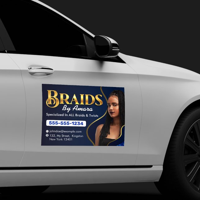 Royal Blue African Hair Braiding Photo Braid Salon Car Magnet (Creator Uploaded)