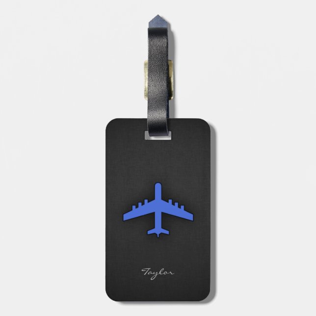 Royal Blue Airplane Luggage Tag (Back Vertical)
