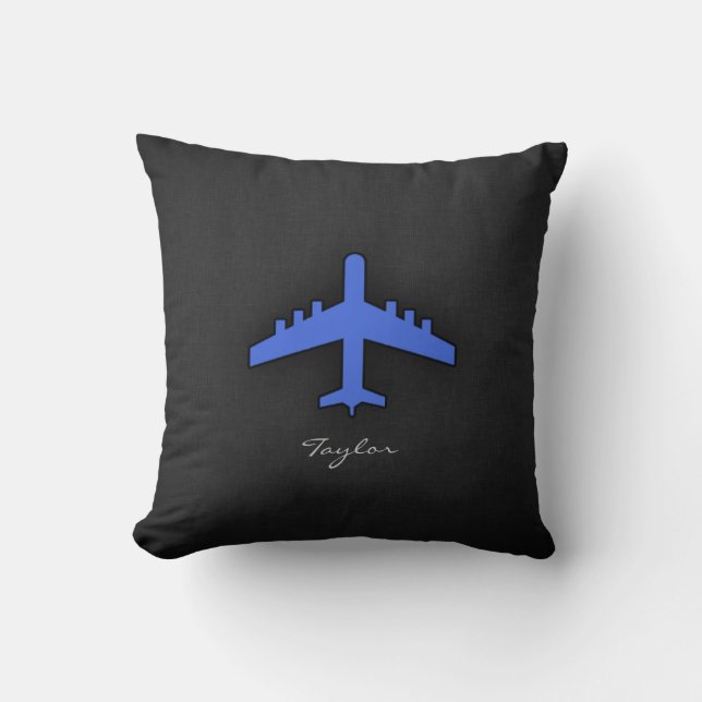 Royal Blue Airplane Throw Pillow (Front)