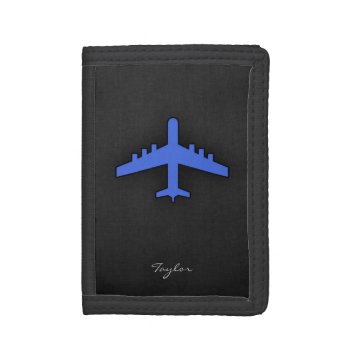 Royal Blue Airplane Tri-fold Wallet by ColorStock at Zazzle