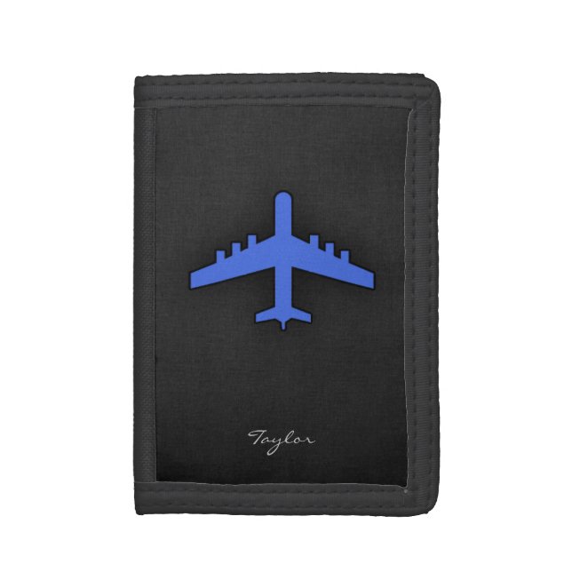 Royal Blue Airplane Tri-fold Wallet (Front Vertical)