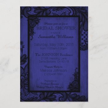 Royal Blue And Black Lace Gothic Bridal Shower Invitation by NouDesigns at Zazzle