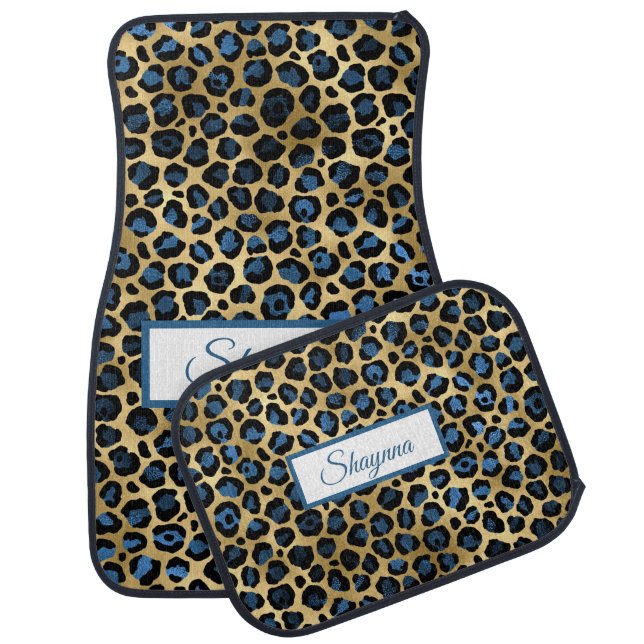 Royal Blue And Black Leopard Spots  Car Floor Mat (Set)
