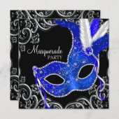 Royal Blue and Black Masquerade Party Invitation (Front/Back)