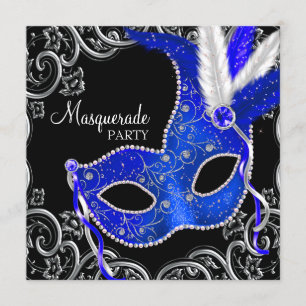 Royal Blue and Black Masquerade Party Invitation