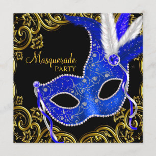 Royal Blue and Black Masquerade Party Invitation
