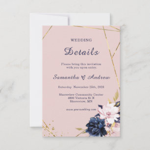Royal Blue and Blush Wedding Details Template