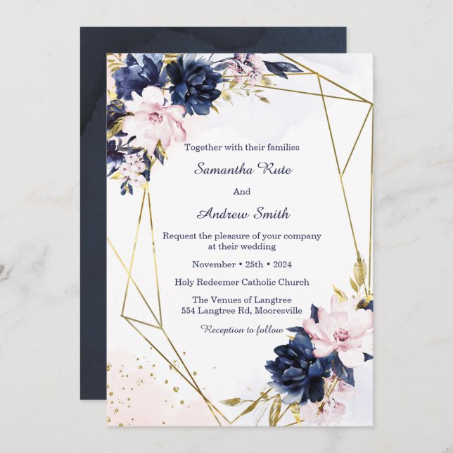 Royal Blue and Blush Wedding Template (Front/Back)