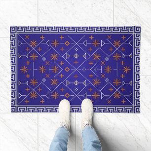 Royal Blue and Bronze Celestial Tribal Kilim Doormat