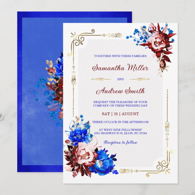 Royal Blue and Burgundy Wedding Template (Front/Back)