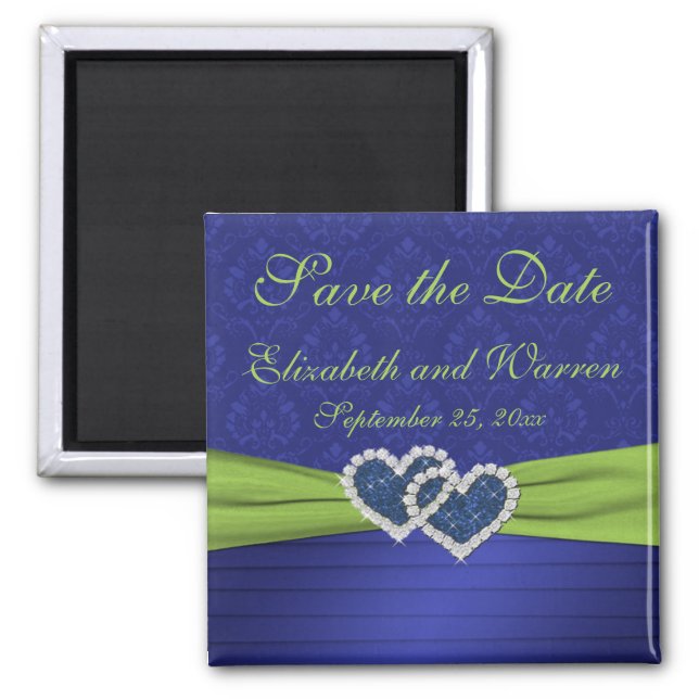 Royal Blue and Chartreuse Damask Magnet (Front)