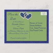 Royal Blue and Chartreuse Save the Date Postcard (Back)