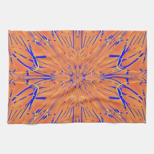 Royal Blue And Citrus Orange Tropical Art Design Kitchen Towel