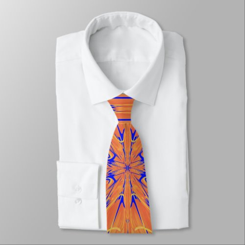 Royal Blue And Citrus Orange Tropical Art Design Neck Tie