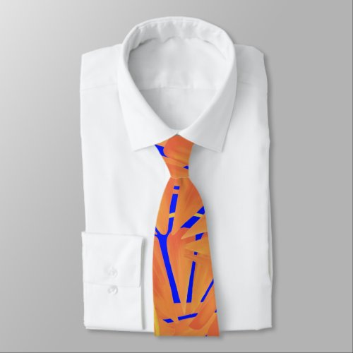 Royal Blue And Citrus Orange Tropical Art Design Neck Tie