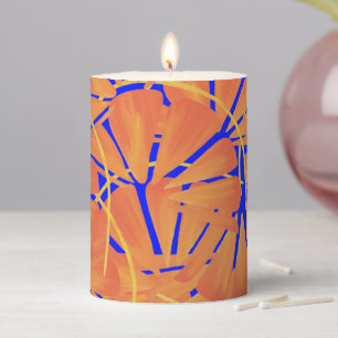 Royal Blue And Citrus Orange Tropical Art Design Pillar Candle