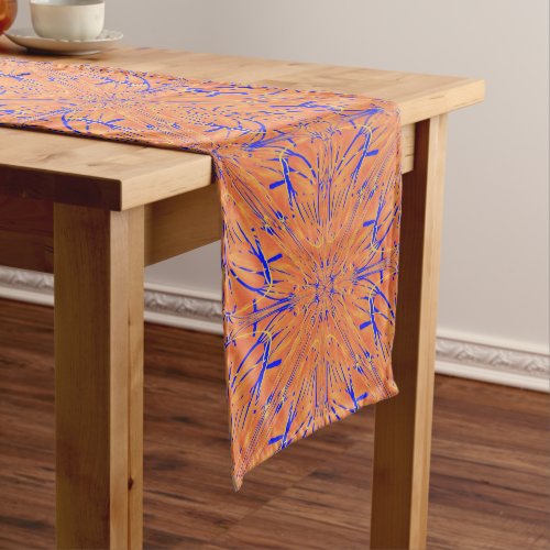 Royal Blue And Citrus Orange Tropical Art Design Short Table Runner
