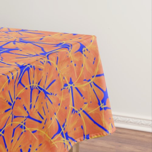 Royal Blue And Citrus Orange Tropical Art Design Tablecloth