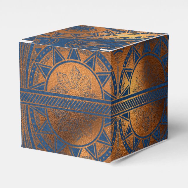 Royal Blue and Copper Gold Foil Egyptian Party Favor Boxes (Front Side)