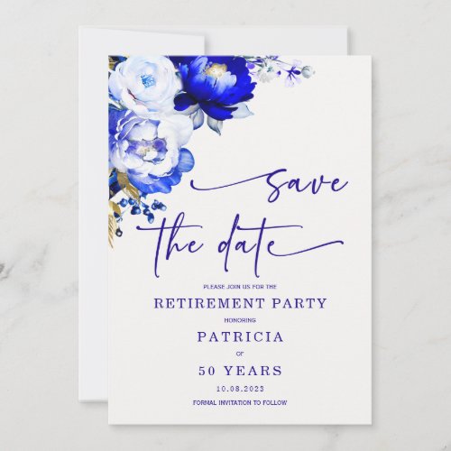 Royal Blue and Dusty Blue Retirement Save the Date Invitation