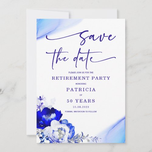 Royal Blue and Dusty Blue Retirement Save the Date Invitation