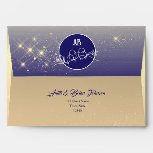 Royal Blue and Glitter Gold Celestial Wedding  Envelope