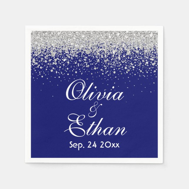 Royal Blue and Glittery Sliver Napkins (Front)