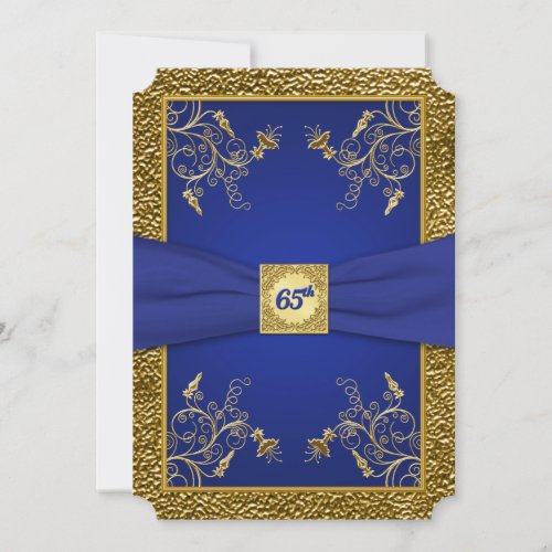 Royal Blue and Gold 65th Birthday Invitation
